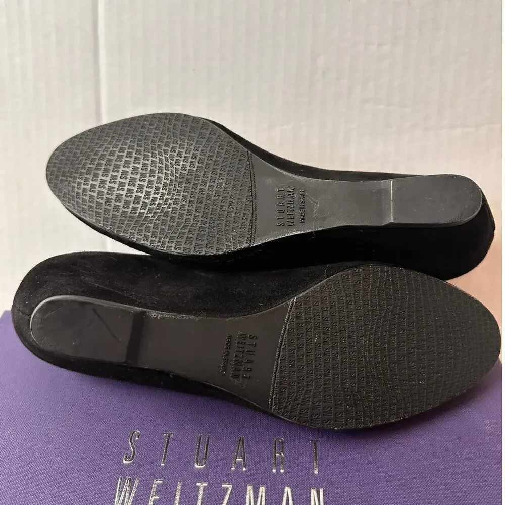 Stuart Weitzman Size 7.5 Black Suede Arise Wedge Heel Closed Toe Shoe Office - Picture 7 of 11